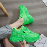 Vibrant Green Lace-Up Running Sneakers with Mesh Pattern Lightweight Comfy and Stylish Women’s Footwear!