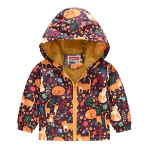 Colorful Animal Print Kids Hooded Jacket with Zipper Closure