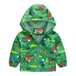 Cartoon Green Kids Hooded Jacket Fun and stylish full sleeves polyester jacket with a hoodie and zipper closure