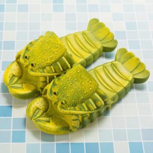 Adorable Lobster Slippers Lightweight Anti-Slip PVC Kids Footwear in Green Animal Pattern