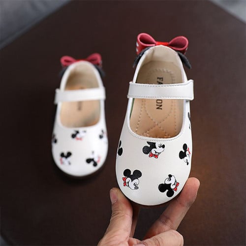 Cute and Comfy Velcro Cartoon Print Girls Shoes in Soft Synthetic Leather for Casual Occasions Color White