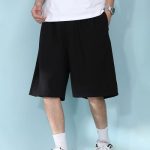 Black Baggy Knee Length Quick-Drying Men’s Summer Shorts High Waist Wide Leg with Pockets Casual Summer Wear