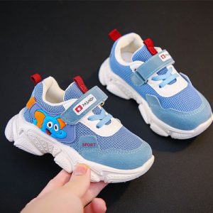 Blue Animal Print Breathable Velcro Kids Sneakers