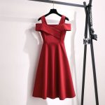 Elegant Wine Red A-Line Dress Sleeveless Cold Shoulder V-Neck Midi Dress for Women in Thin Waist Summer Style