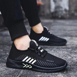 Stylish Men's Canvas Gym Running Sneakers Flat Heel Mesh Pattern Almond Toe PVC Sole Laces Closure White Black Shades