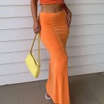 Stunning Orange Velvet High Waist Maxi Skirt for Women Elegant Comfortable and Chic!