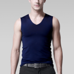 Navy Stretch V Neck Men Tank Top Stylish Sleeveless Solid Polyester Shirt for Fashionable Men