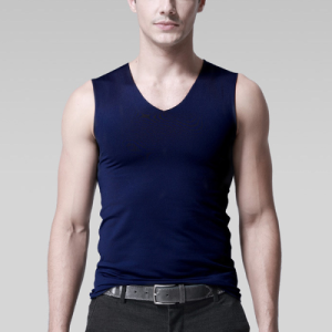 Navy Stretch V Neck Men Tank Top Stylish Sleeveless Solid Polyester Shirt for Fashionable Men