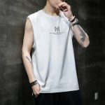 White Sleeveless Tank Top for Men Printed O Neck Summer Tank