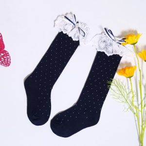 Trendy Dark Blue Lace Girls Socks Comfortable High Quality Stylish Barbie Quarter Socks for Kids Elastic Closure Polyester & Cotton Blend