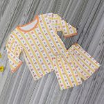 Cutest Cartoon Printed Girls Pajama Set Comfy Two-Piece Night Suit for Kids Apricot Shade Matching Sleepwear