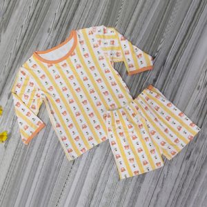 Cutest Cartoon Printed Girls Pajama Set Comfy Two-Piece Night Suit for Kids Apricot Shade Matching Sleepwear