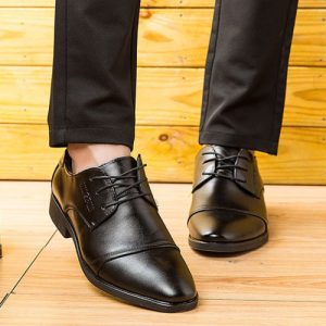 Elegance Unleashed Black Lace-Up Almond Toe Men's Formal Shoes