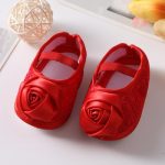 Stylish Red Floral Fabric Shoes for Girls Breathable and Fashionable Infant Footwear