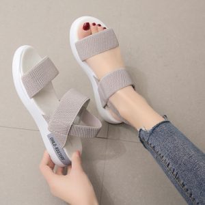 Stylish Slip-On Flat Sandals – Lightweight Canvas Material Open Toe Gray Color Medium Height Sole Perfect for Casual Summer Fashion!