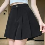 Chic Black Button Closure Pleated Women’s Mini Skirt High Quality Fancy Design Perfect for Casual Occasions!