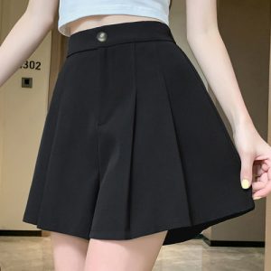 Chic Black Button Closure Pleated Women's Mini Skirt High Quality Fancy Design Perfect for Casual Occasions!