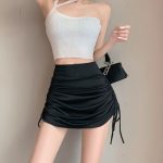 Black Ruffled Drawstring Stylish Fashion Skirt Women’s Mini Bottom for Multi-Occasion Summer Wear