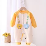 Soft Cotton Animal Print Jumpsuit Yellow Button Closure Romper for Kids Comfortable and Stylish Kids Wear