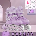 Kid’s Purple Buckle Closure Skates Shoes Set Safe Stylish High Top Roller Skates for Outdoor Fun!