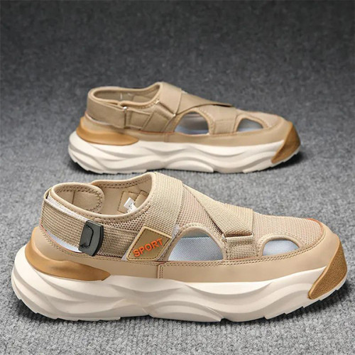 Anti-Slippery Men's Khaki Sandals with Velcro Closure Fashionable Breathable and Lightweight Footwear for Comfortable Walking