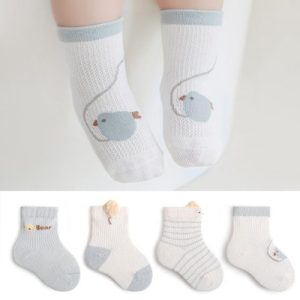 Adorable Cartoon Design Baby Socks Soft Breathable Cotton Blend Material in White Blue Shade Perfect for Infants Toddlers and Newborns!