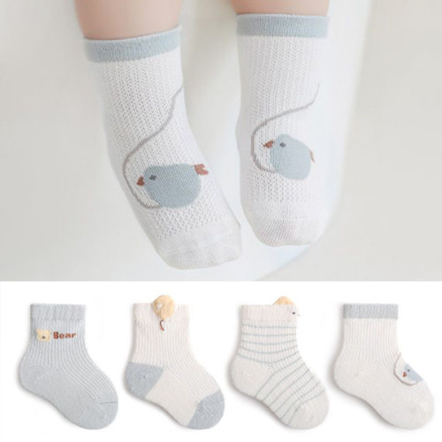 Adorable Cartoon Design Baby Socks Soft Breathable Cotton Blend Material in White Blue Shade Perfect for Infants Toddlers and Newborns!