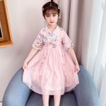 Pretty in Pink Stylish Floral Stand Collar Dress for Fashionable Little Princesses Perfect for Birthdays and Special Occasions!