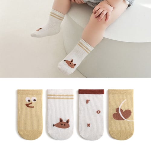 Fun and Stylish 4-in-1 Kids Sock Set | Cotton Blend | Breathable Mesh | Cute Cartoon Print | Fits 0-8 Years