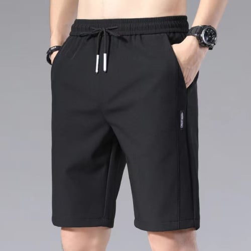 Stylish Elastic Waist Black Shorts for Men Perfect for Summer Wear with 2 Pockets Suitable for Indoor and Outdoor Activities