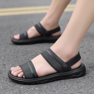 Lightweight Breathable Black Sandals for Men Fashionable Open Toe PVC Sandals with Soft Rubber Sole and Non-Slip Eva Sole