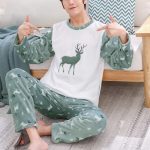 Stylish Green Animal Print Two-Piece Pajama Set for Men Soft Comfy Full Sleeves Shirts & Bottom Elastic Waist Trouser Sleepwear