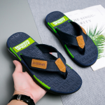 Stylish Green Fabric Flip Flops for Men Non Slip Summer Sandals with Flat Bottom Toe Thong and PVC Sole Casual Indoor/Outdoor Footwear