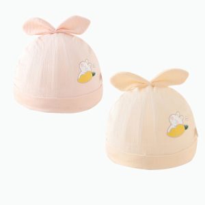 Adorable Cartoon Print Beanie Set 2 Pcs Casual Unisex Baby Hats Soft Cotton Material Perfect for 0-6 Months