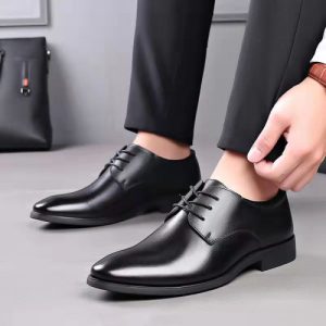 Stylish Pointed Toe Black Lace-Up Boots for Men Comfortable and Lightweight PU Leather Footwear for Formal and Casual Occasions