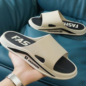 Cozy Lightweight Open Toe Men Slippers Non-Slip Soles Stylish Letters Casual Indoor/Outdoor Beach Fashion Khaki