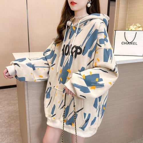 Apricot Shade Baggy Style Hoodie Loose Sweatshirt for Women Long Sleeves Kangaroo Pocket Comfy and Casual Outerwear