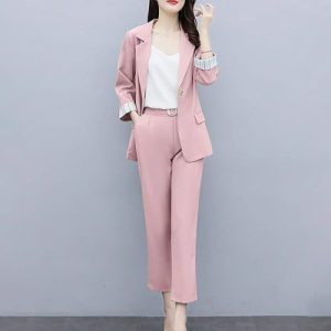 Chic and Stylish Pink Blazer Set with High Waist Shorts Perfect for Formal Fashion! Suitable for Women of All Ages.