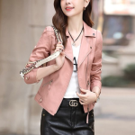 Fashionable Pink Biker Style Jacket with Lapel Neck and Multi Zip Closure for Women Perfect Winter Overcoat & Casual Wear!