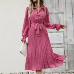 Hot Pink Floral Ruffle Sleeves Midi Dress Button-Up A-Line Style Perfect for Ladies Who Love Fashion!