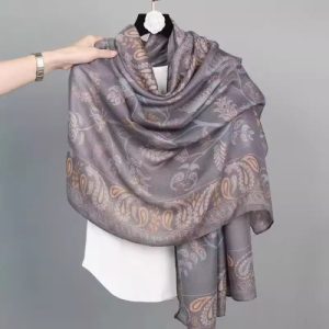 Premium Gray Polyester Floral Head Scarf Stylish Paisley Design Shawl for Women Fashionable Ladies Hijab Perfect Outfit Accessory