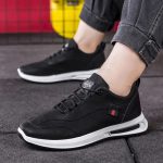 Fashionable Black Lace Closure Men Sneakers Comfortable Lightweight Almond Toe Footwear Anti Slip Sports Shoes PU Leather Walking Casual Trainers.