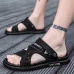 Comfortable Non Slip Letters Print Men Casual Sandals with Leather Sole Stylish Slip In Fashion Footwear for Outdoor Walking and Beach Wear