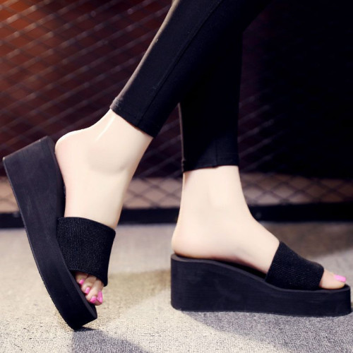 Premium Black Suede Slip-On Wedge Sandals Comfortable Open Toe Flat Heels for Everyday Fashion