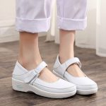 Comfort and Style Combined Women’s White Mary Jane Flat Shoes with Velcro Closure Perfect for School or Office Wear