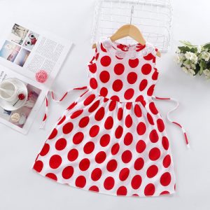 High Quality Cotton Blend Printed Girls Dress in White Red Perfect for Casual Occasions