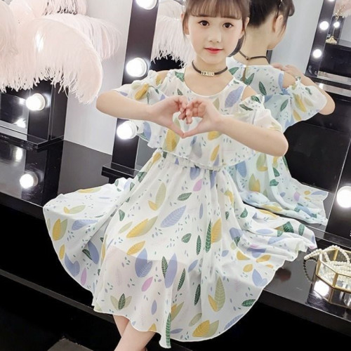 Floral Kids Dress Trendy Leaf Print in Green Perfect for Casual Occasions!