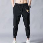 Black Athletic Men’s Trousers Lightweight Quick Dry Elastic Waistband Full Length with Pockets for Gym Workout and Jogging