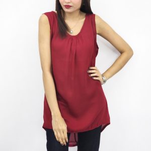 Seductive Wine Red Valentine Blouse Sleeveless Cross Strap Top Perfect for Women's Valentines Above Knee Length Solid Color Polyester Material