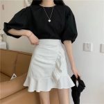 White Pleated High Waist Slim Skirt Women’s Fashion A-line Hip Skirt